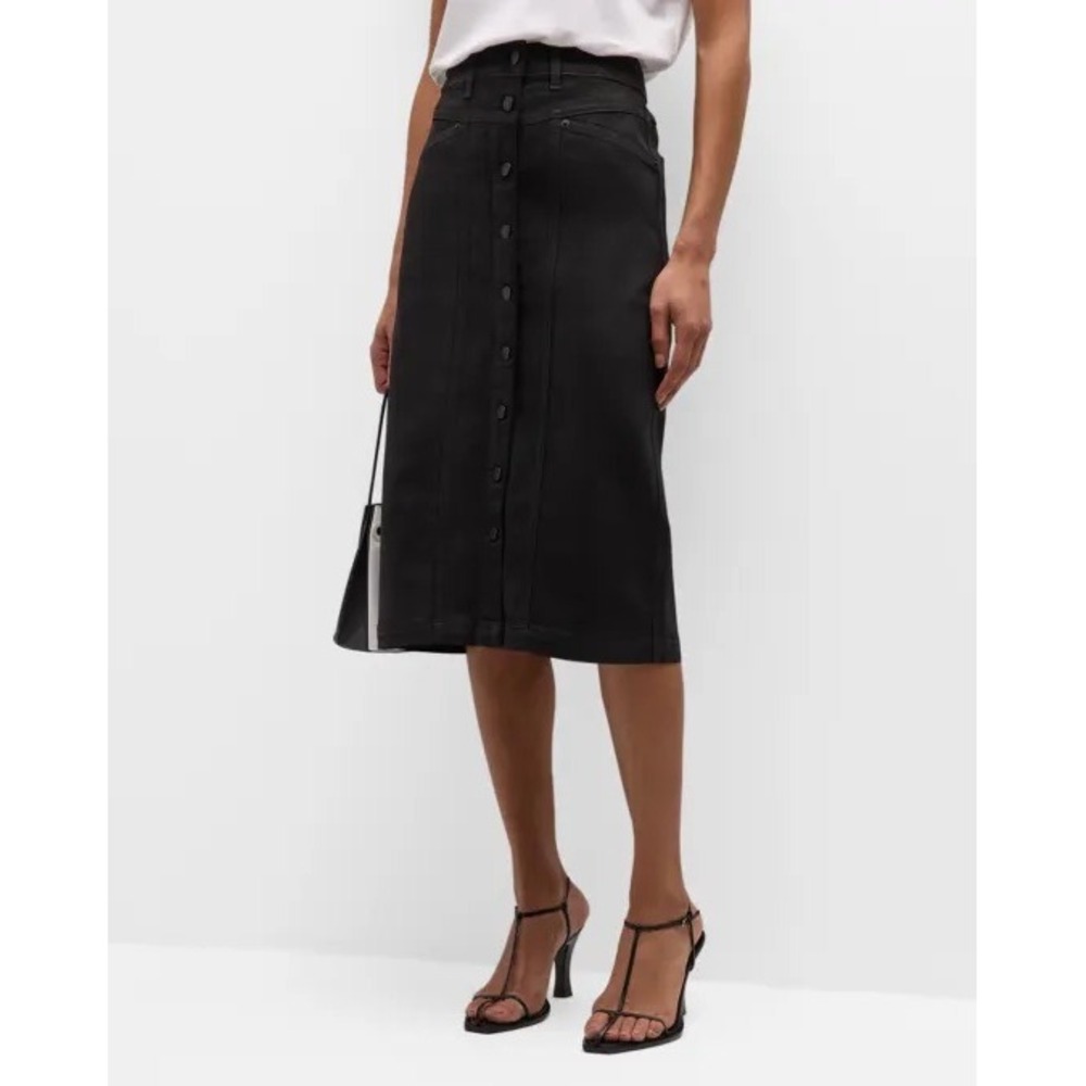 NWT Rails Broadway Coated Button-Front Skirt Size 24 Black Faux Leather Look